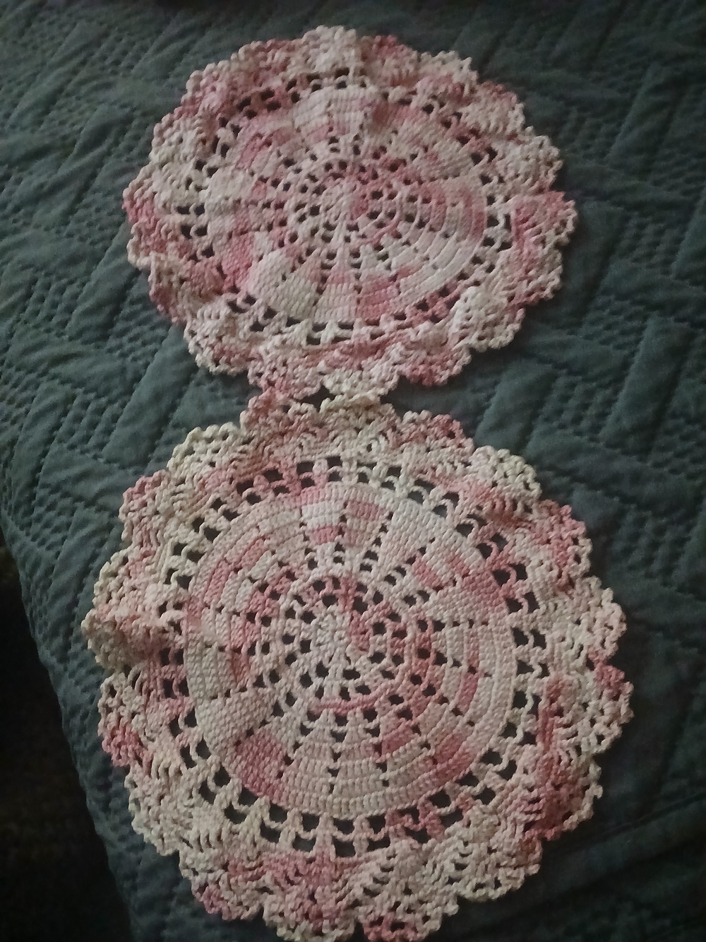 Handmade Pink and White Crochet Doilies - Set of 2